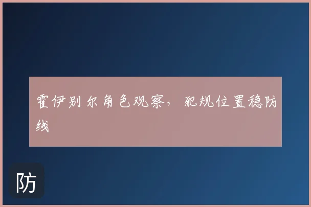 霍伊别尔角色观察，犯规位置稳防线